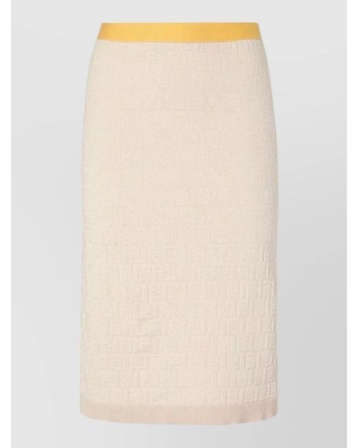 Fendi Natural Knee Length Midi Skirt Textured Panels Waistband
