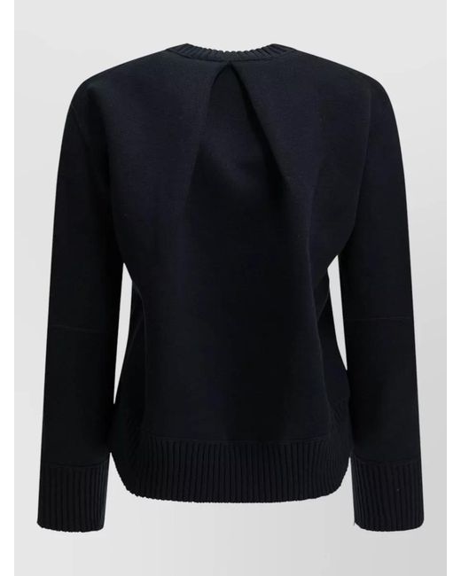 Sacai Blue Crew Neck Cotton Cashmere Cropped Sweater
