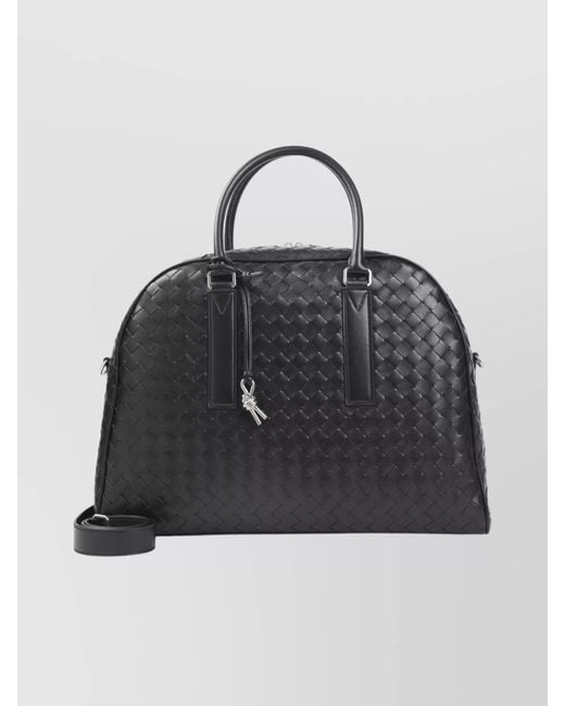 Bottega Veneta Black Woven Texture Shoulder Bag With Metal Hardware