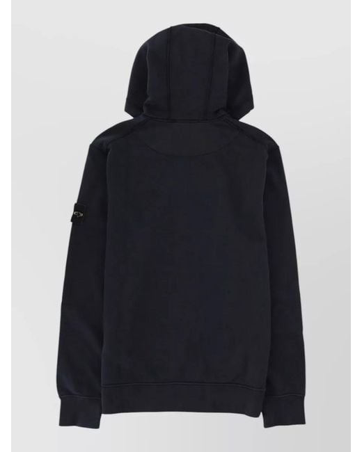 Stone Island Blue Hooded Jacket Front Pockets Ribbed Hem Cuffs for men