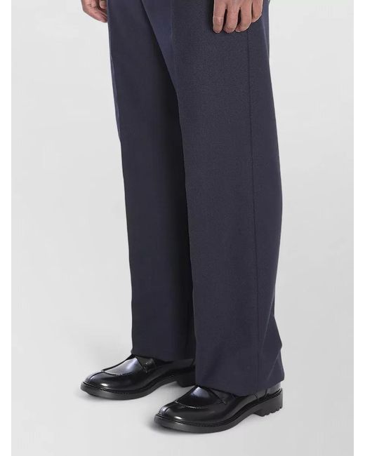 Saint Laurent Blue Wool Low-Rise Pleated Wide-Leg Tailored Trousers for men