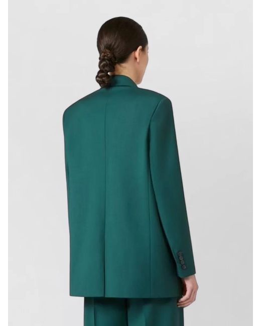 Max Mara Green Virgin Wool Belted Blazer