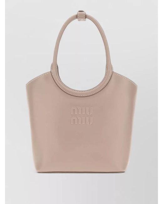 Miu Miu Natural Ivy Leather Tote Bag Double Handles