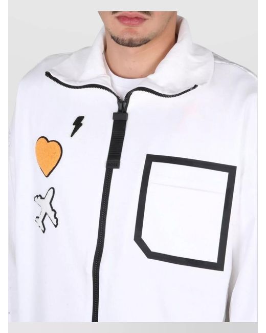 Boss White Cotton High Neck Zip Sweatshirt for men