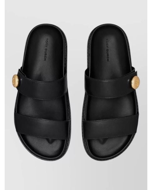 Tory Burch Black Leather Romy Sport Slides