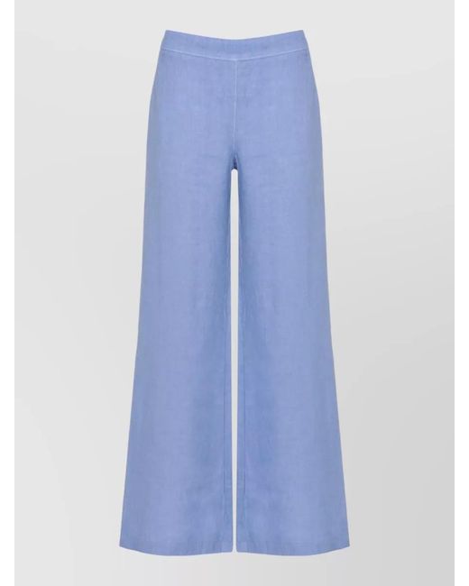 120% Lino Blue Linen Wide-Leg Trousers
