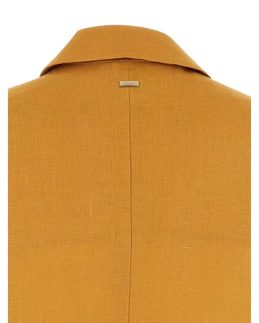 Herno Yellow Linen Vest Sleeveless Notched Lapels Buttons
