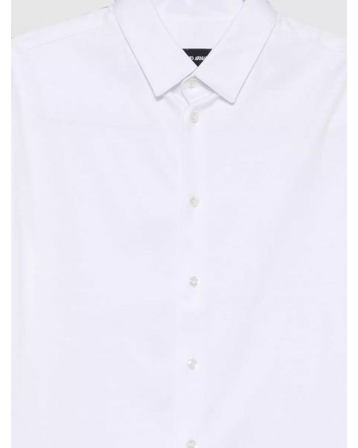 Giorgio Armani White Silk Nylon Shirt Long Sleeves Curved Hem for men