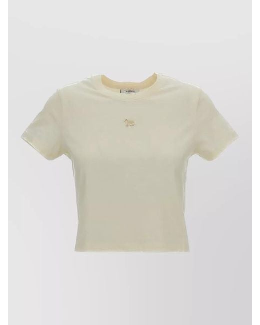 Maison Kitsuné Natural Organic Cotton Cropped Baby Fox Logo Short-Sleeve T-Shirt