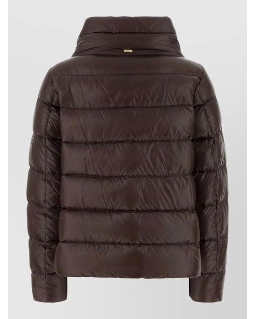 Herno Brown Nylon Cropped Down Jacket High Collar