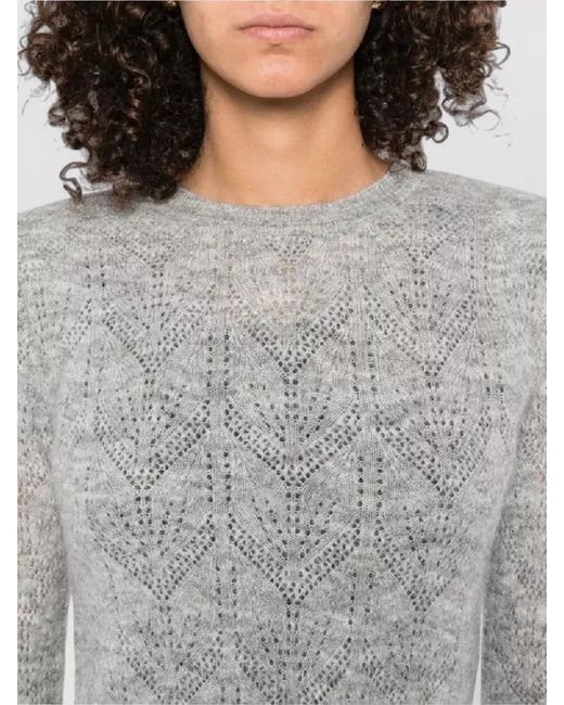 P.A.R.O.S.H. Gray Crew Neck Long Sleeve Textured Knit Top