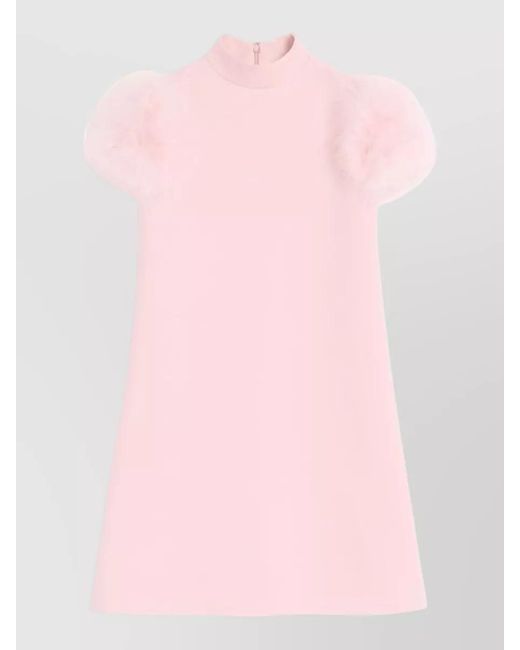 Valentino Pink High Neck Mini Dress With Feather Boa