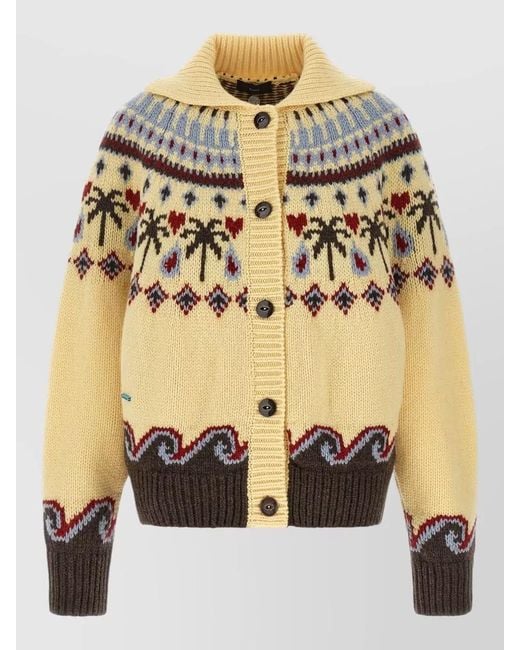 Alanui Natural Winter Cardigan Collar Detail Patterned Knit