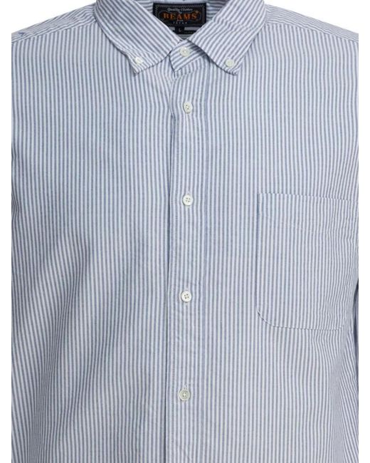 Beams Plus Blue Striped Cotton Shirt for men