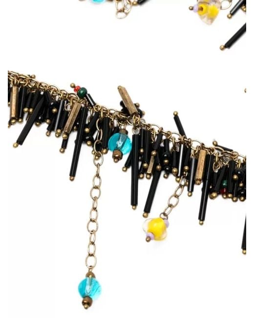 Dries Van Noten White Beaded Embroidery Scarf Necklace Glass Beads