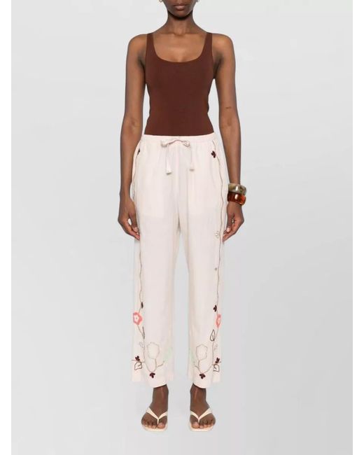 Forte_forte Natural Cotton Trousers Wide Leg Embroidered Design