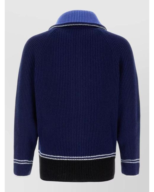 Marni Blue Wool Blend Cardigan Contrast Collar Hem for men