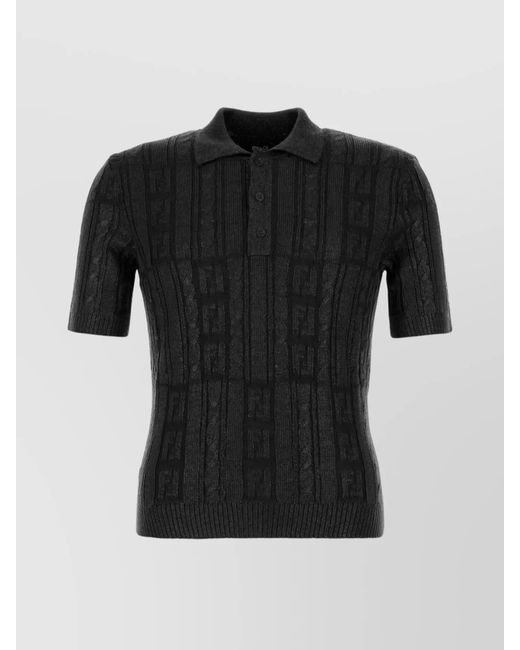 Fendi Black Wool Polo Shirt for men