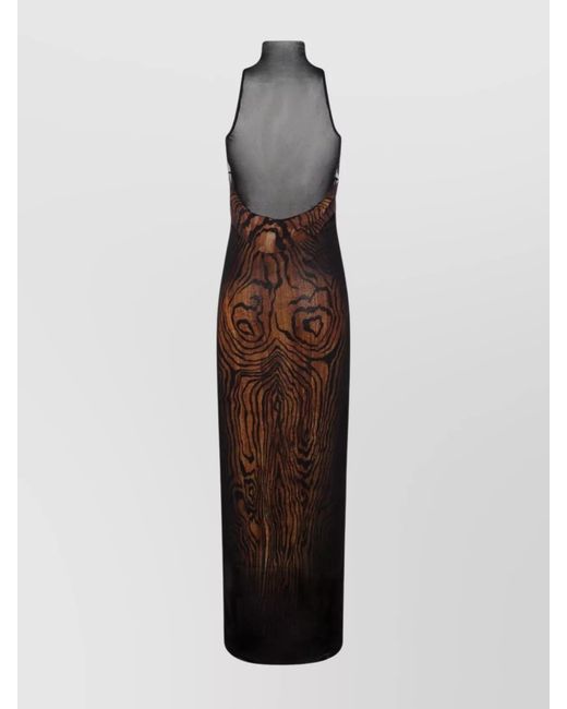 Jean Paul Gaultier Brown Mesh Sleeveless High-Neck Open-Back Maxi Dress