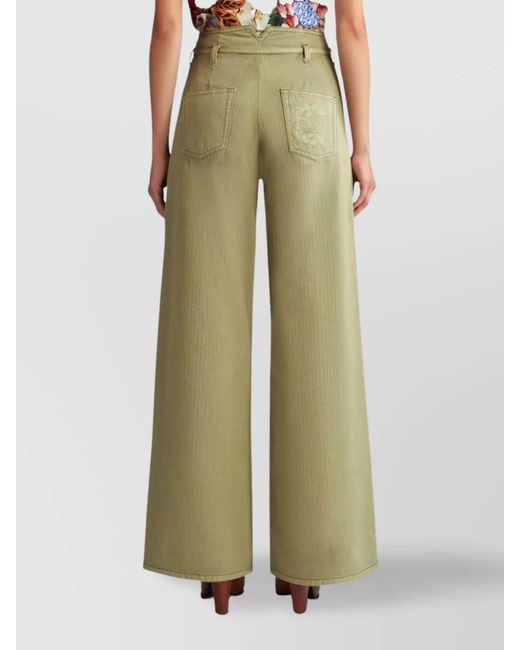 Etro Green Denim Wide-Leg Trousers