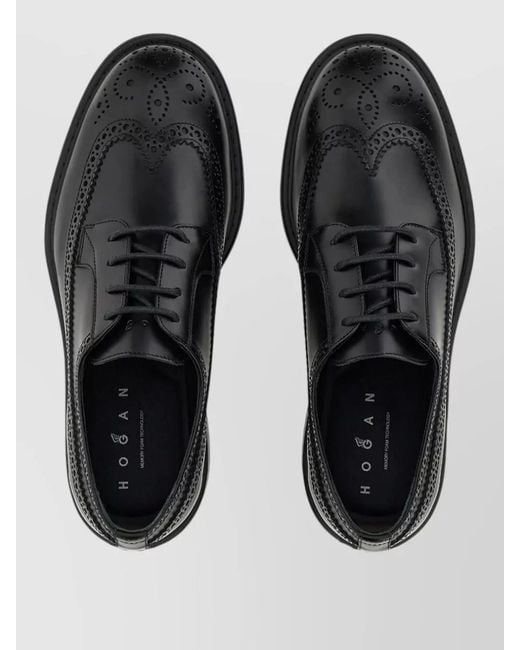 Hogan Black H704 Brushed Leather Derby Brogues for men