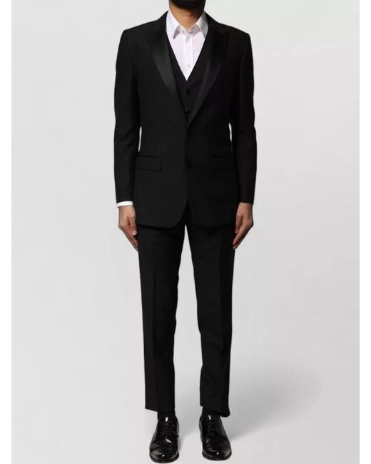 Dolce & Gabbana Black Wool Silk Slim-Fit Three-Piece Single-Breasted Tuxedo for men