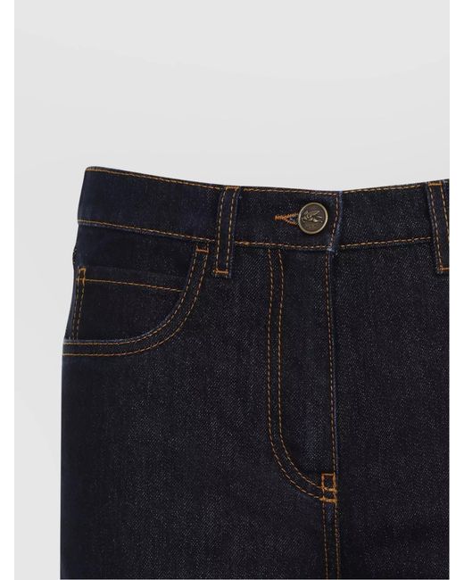 Etro Blue Lurex Straight-Leg Jeans