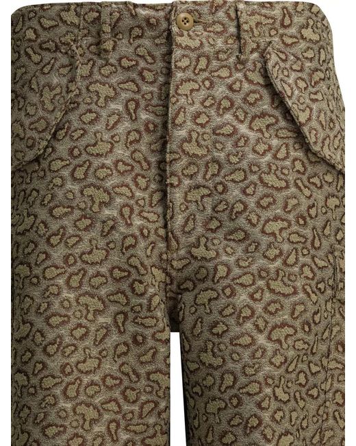 Beams Plus Green Cargo Shorts Animal Print Belt Loops for men