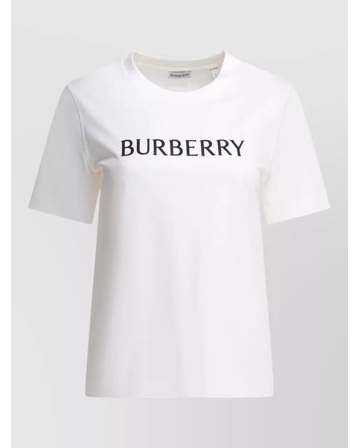 Burberry White Logo Cotton T Shirt Crew Neck