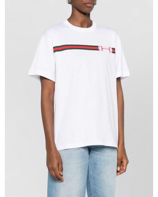 Gucci White Logo-Print Cotton T-Shirt