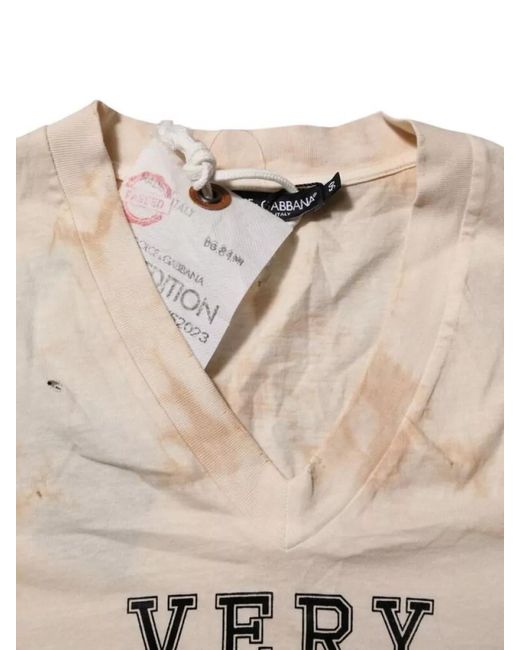 Dolce & Gabbana Natural Logo-Print Short-Sleeve V-Neck T-Shirt for men