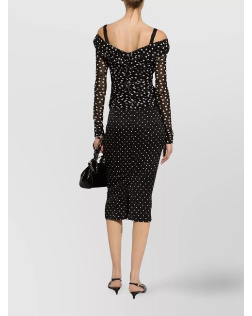 Dolce & Gabbana Black Polka-Dot Draped Off-Shoulder Blouse