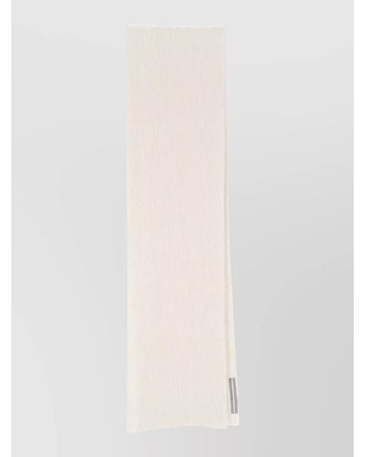 Rick Owens White Rectangular Ribbed Scarf Soft Fabric for men