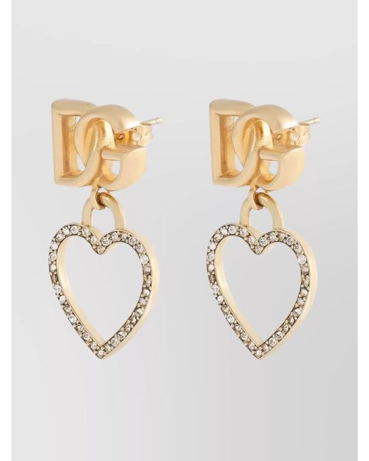 Dolce & Gabbana White Crystal-Embellished Heart Logo Stud Earrings