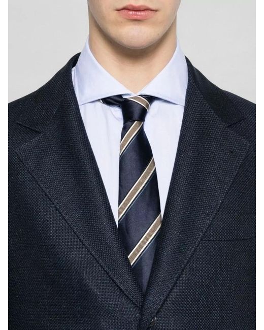 Brunello Cucinelli Blue Silk Linen Wool Single-Breasted Suit for men