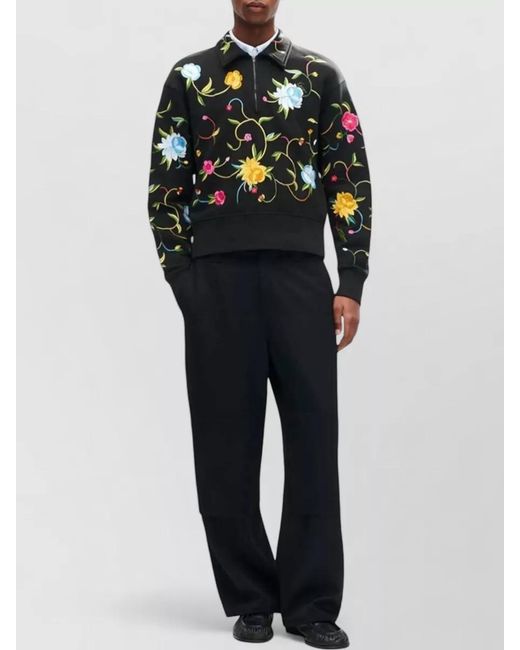 KENZO Black Wildflower Embroidered Floral Half Zip Sweatshirt for men