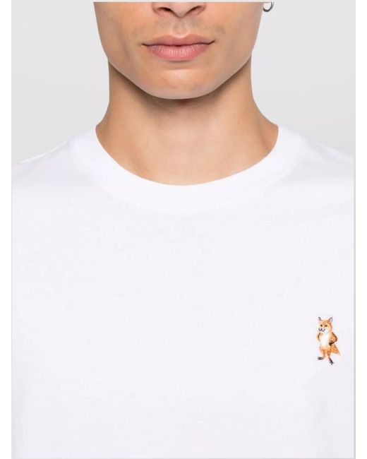 Maison Kitsuné White Cotton Crew Neck Short-Sleeve T-Shirt for men