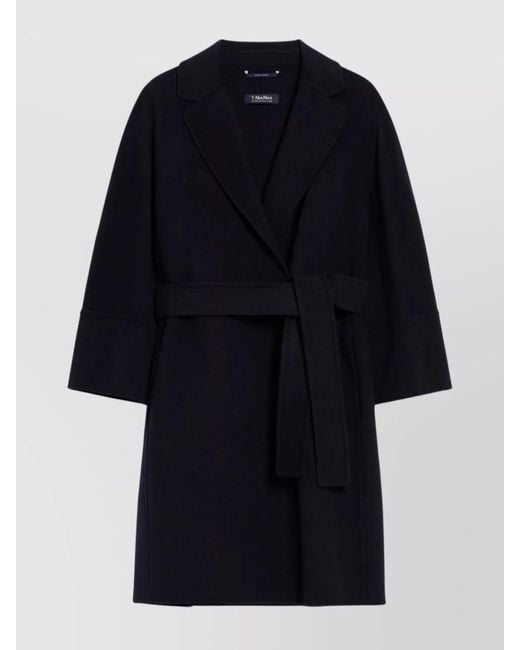 Max Mara Blue Wool Belted Short Single Breasted Coat