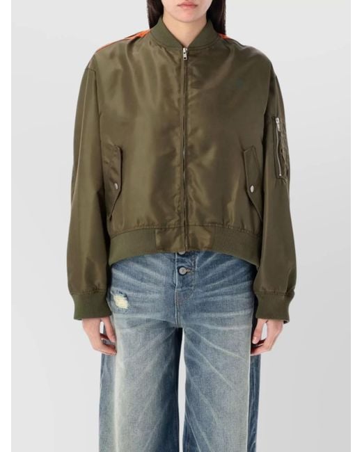 MM6 by Maison Margiela Green Nylon Satin Paneled Bomber Jacket