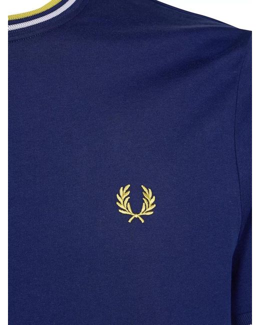 Fred Perry Blue Twin Tipped Crew Neck Logo T Shirt for men