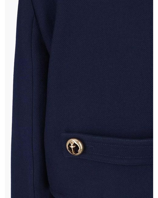 Balenciaga Blue Wool Textured Cropped Double-Breasted Peacoat
