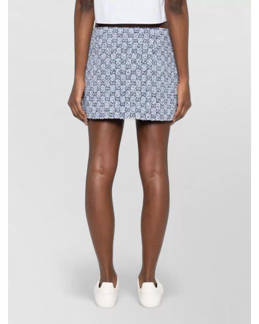 Gucci Blue High Waist Textured Mini Skirt Buttons