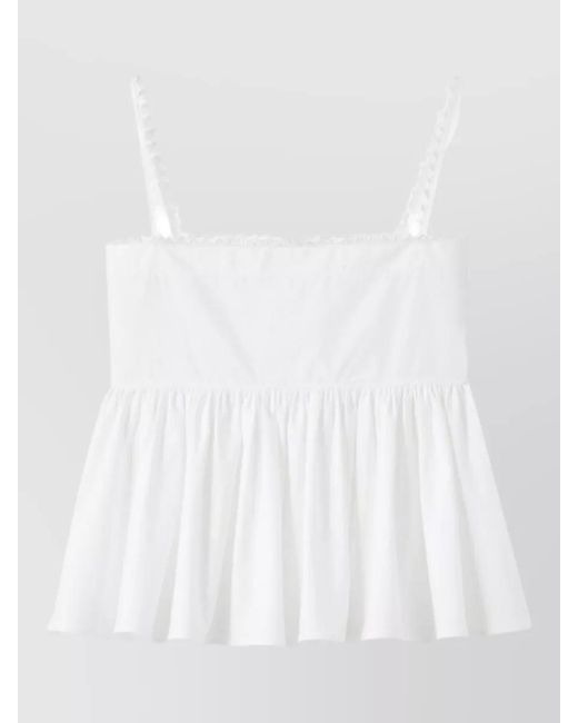 Jacquemus White Peplum Top Ruffled Hem Spaghetti Straps Square Neck