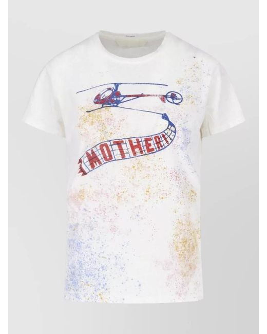 Mother White Graphic Short Sleeve Top Casual Style