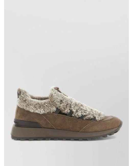 Brunello Cucinelli Natural Monile Shearling Sneakers Tank Sole