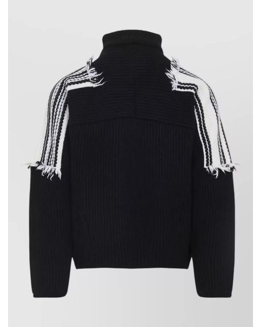 Mordecai Black Jacquard Stripe Turtleneck Sweater Ribbed Frayed for men