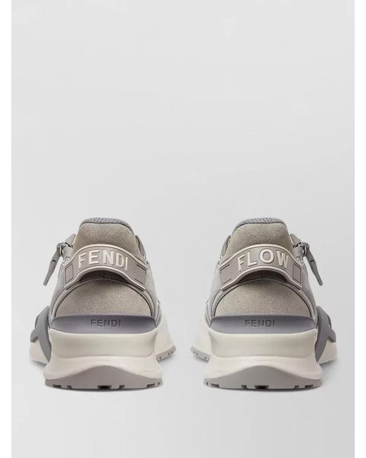 Fendi Gray Leather Flow Low-Top Sneakers for men