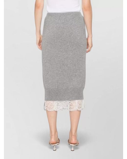 Ermanno Scervino Gray Cashmere Midi Skirt Lace Trim Knit