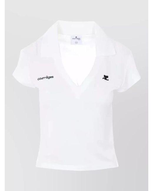 Courreges White Cropped V-Neck Short-Sleeve Polo Top