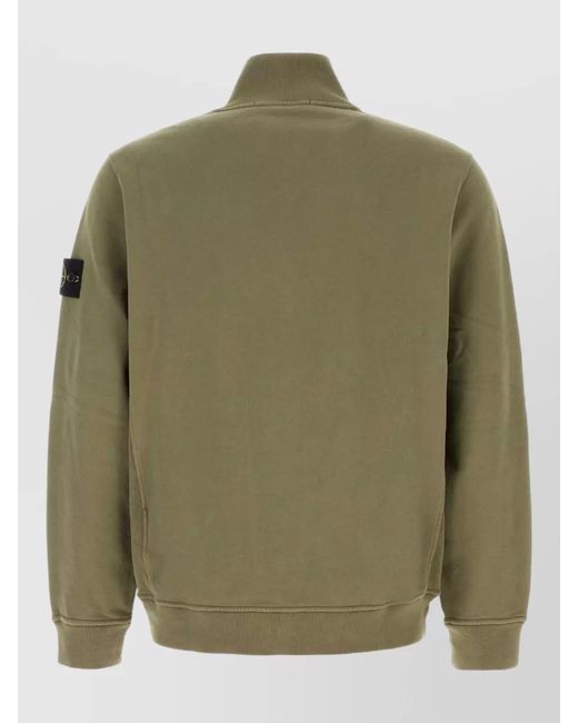 Stone Island Green Cotton Sweatshirt Jacket Stand Collar Pockets for men